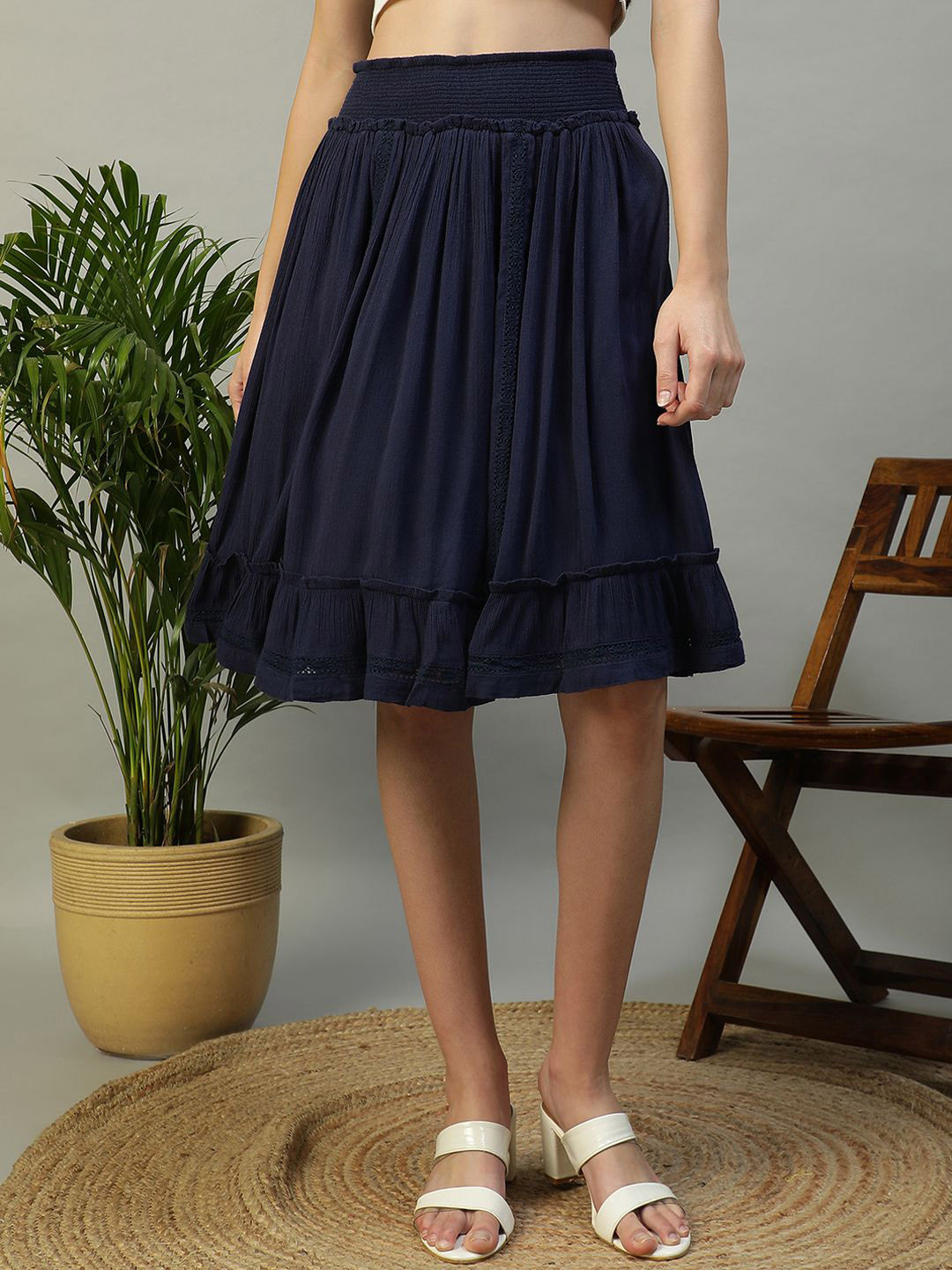 Oxolloxo Ruffle Flared Knee -Length Skirt