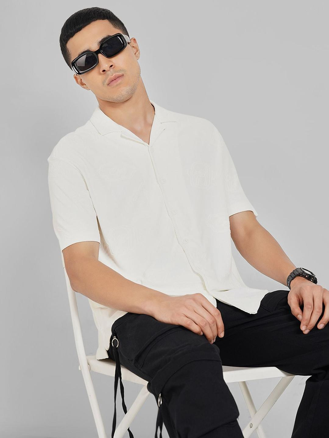 Street 808 by Pantaloons Cuban Collar Relaxed Fit Cotton Casual Shirt