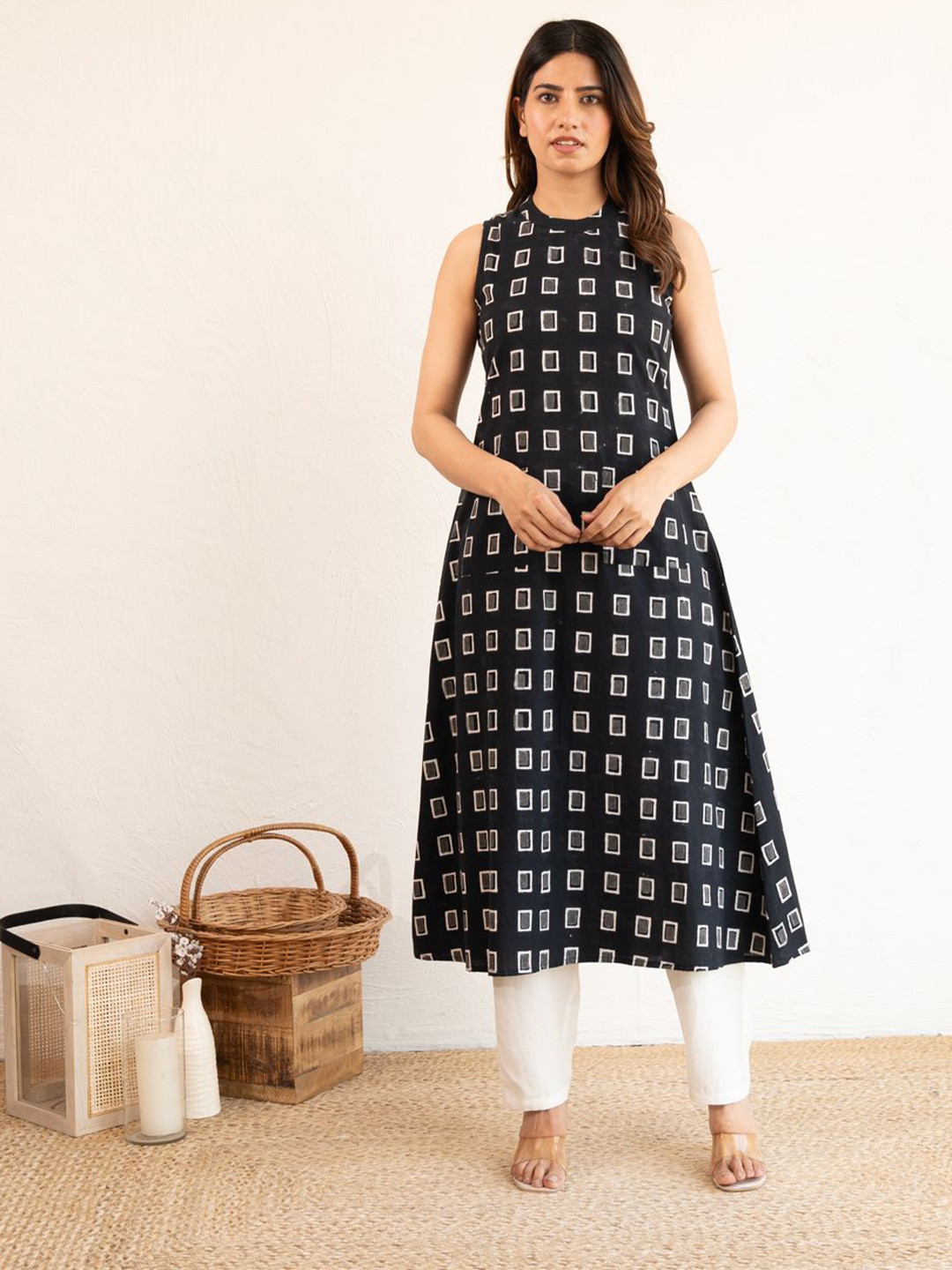 COTTONS DAILY Women Checked Daily Cotton A-Line Kurta