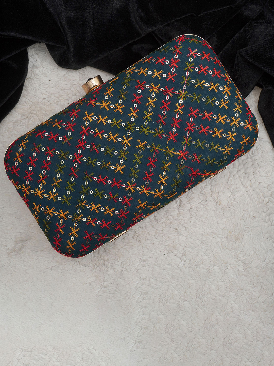 FOR THE BEAUTIFUL YOU Floral Embroidered Sequinned Box Clutch