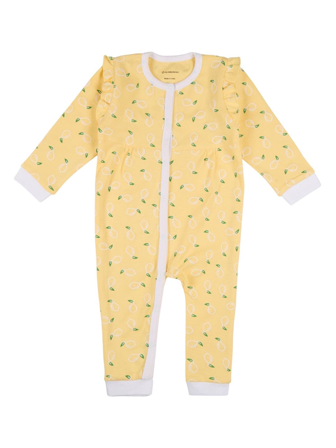 My Milestones Infant Girls Lemon Printed Pure Cotton Rompers