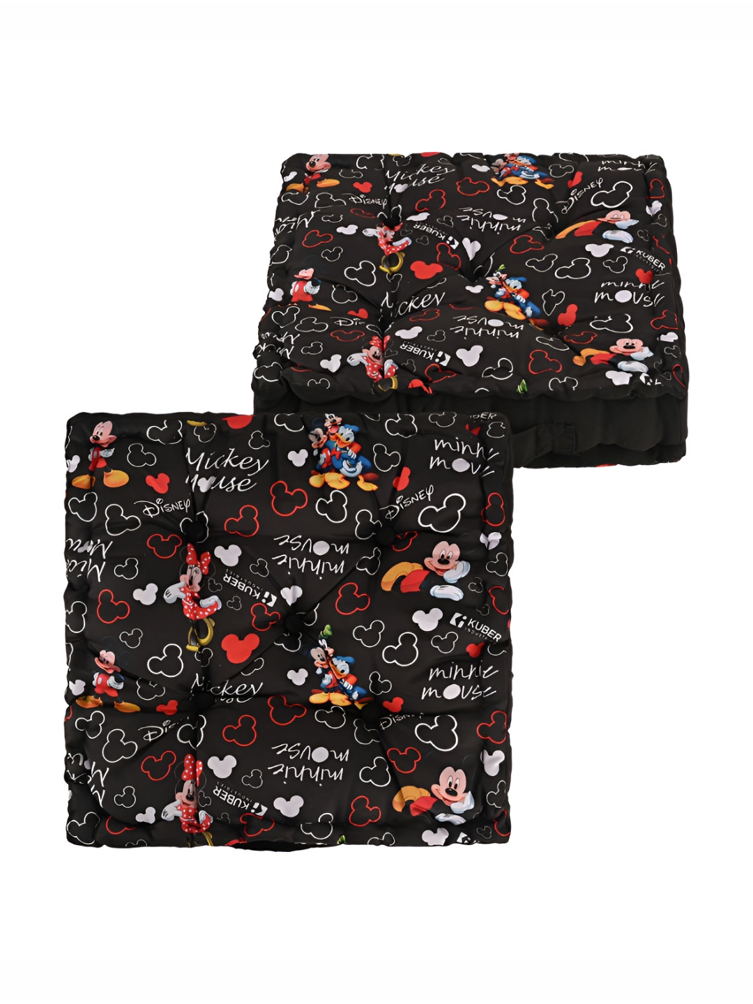 YK 2-Pcs Black & Red Disney Printed Back Rest & Hip Support Square Chair Pads