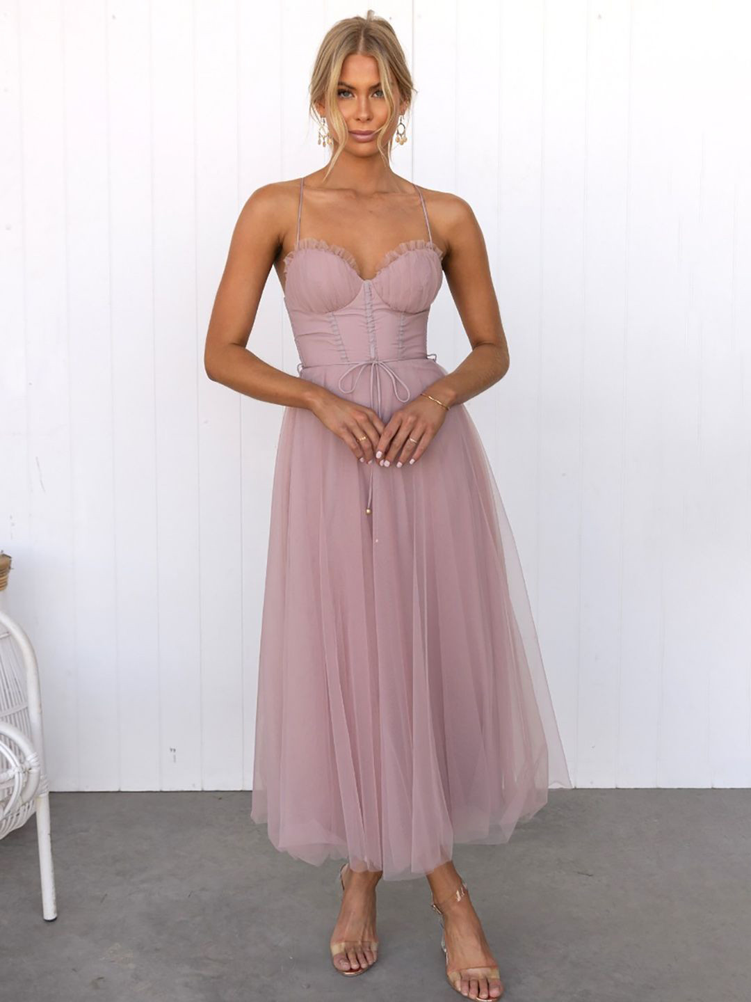 JC Mode Women Tulle Corset Midi Dress