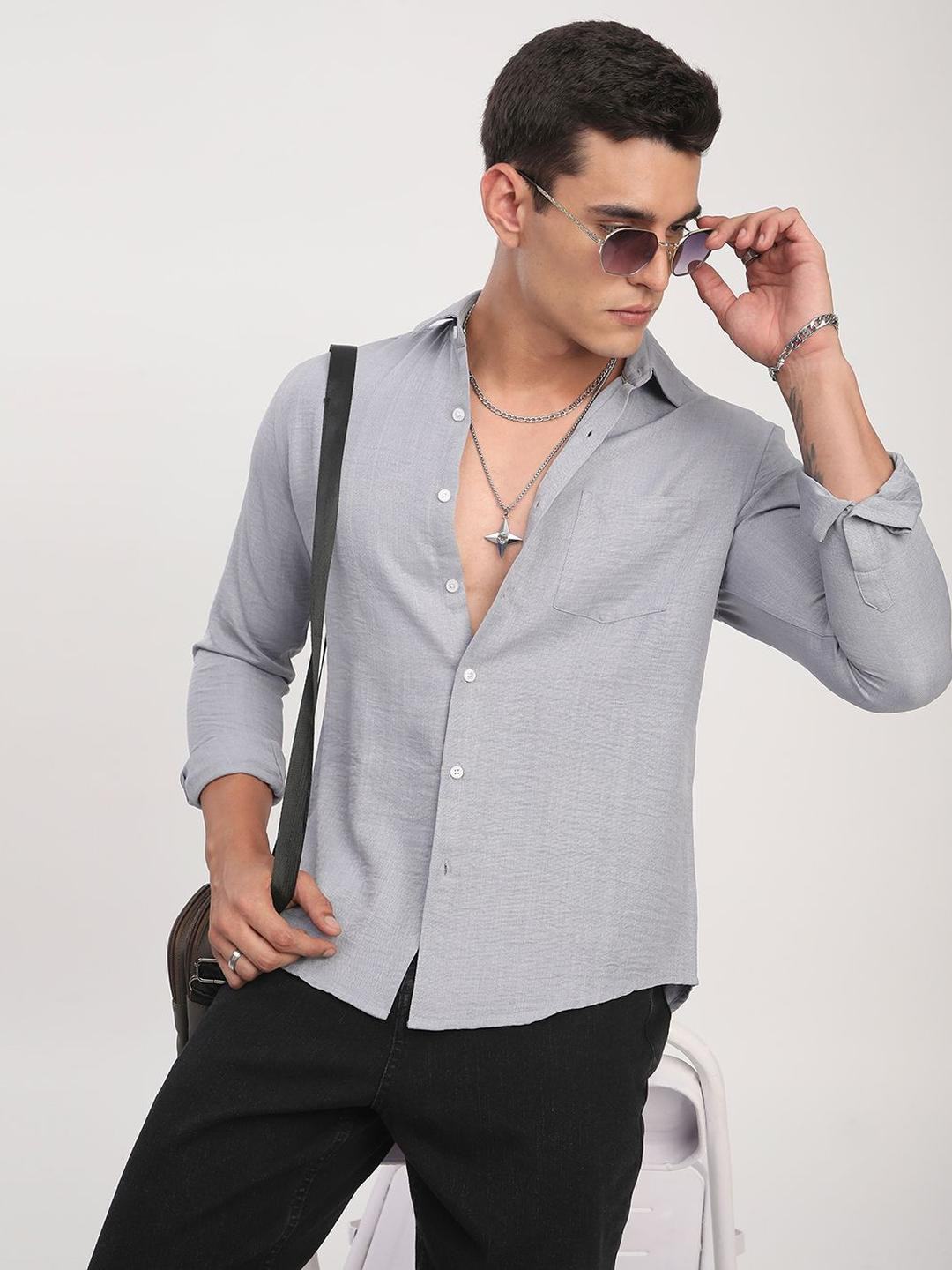 VASTRADO Classic Minimalist Crinkled Slim Fit Cotton Casual Shirt