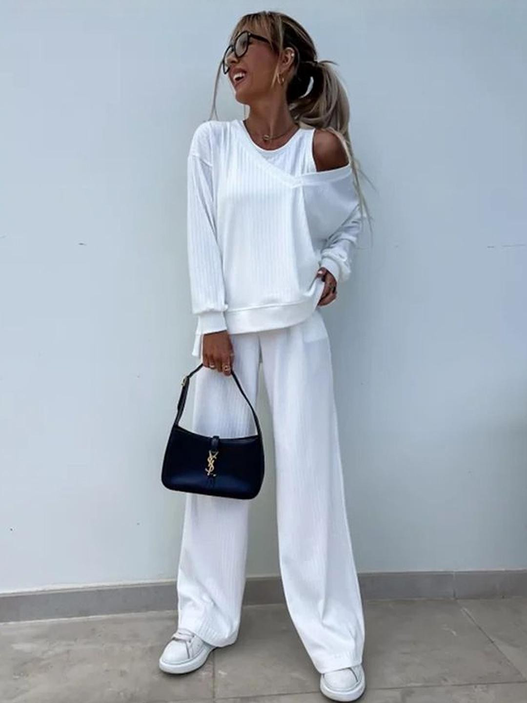 bebe One Shoulder Neck Sweatshirt With Trousers Co-Ords