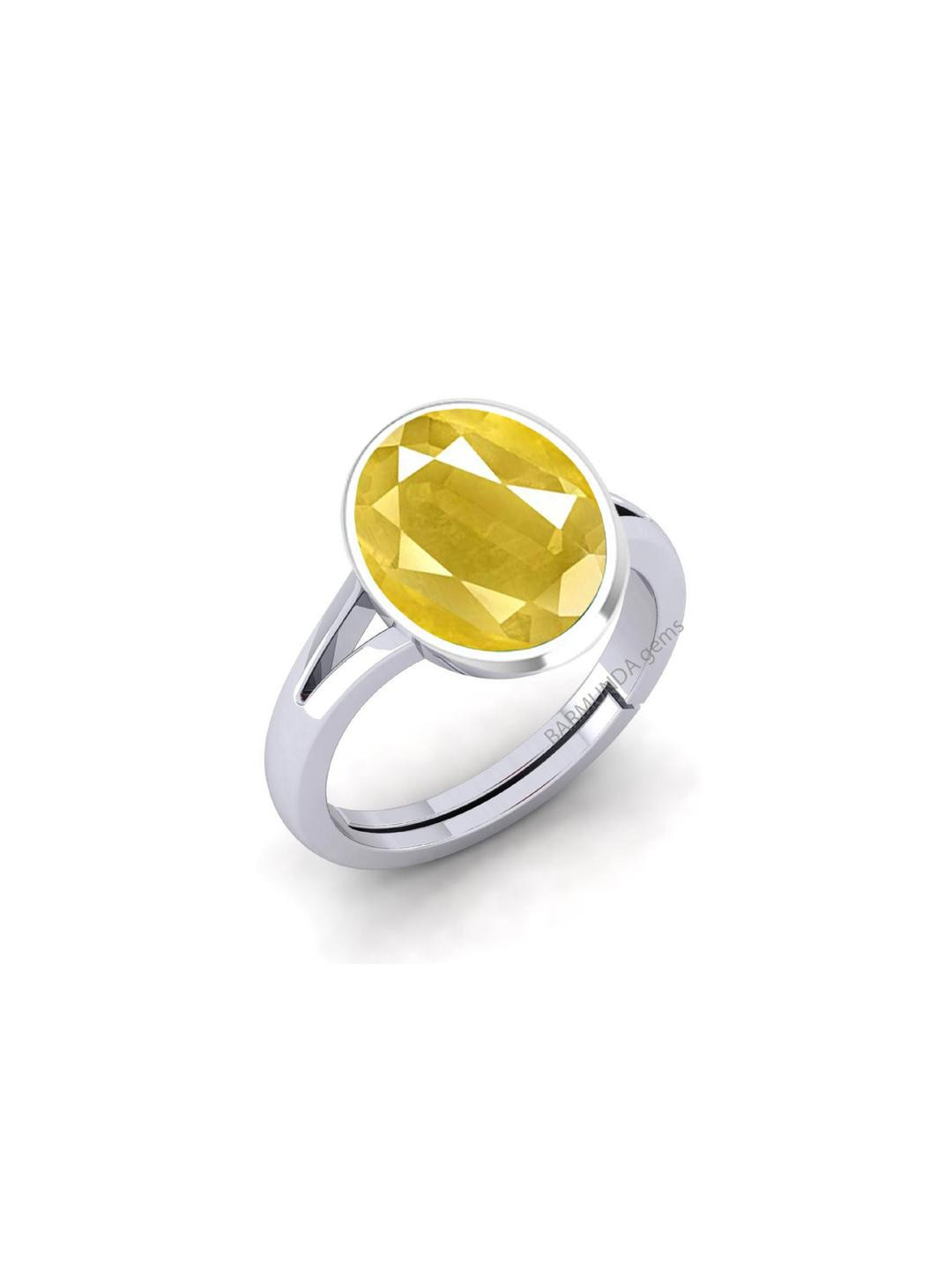 Barmunda gems Men Silver Plated Yellow Gem Studded Finger Ring