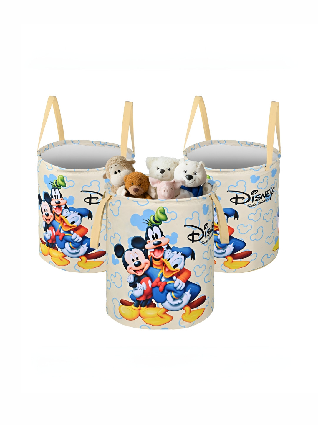 YK Cream-Coloured & Blue 3 Pieces Mickey Mouse Printed Foldable Organisers 45L