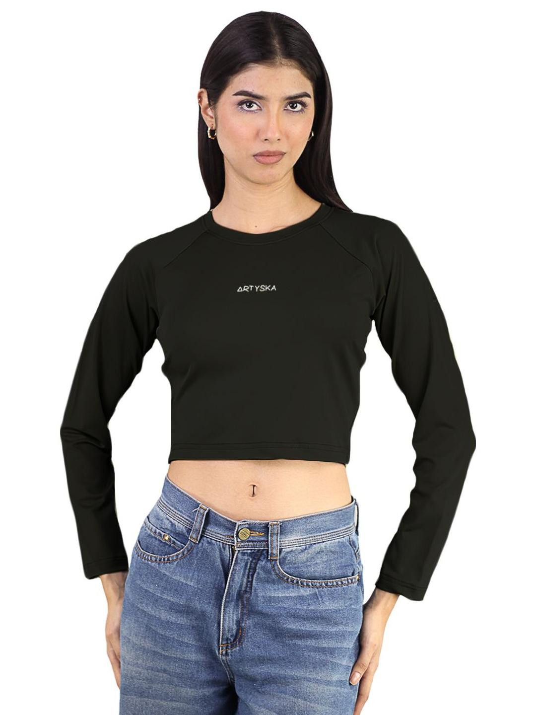 ARTYSKA Brand Logo Printed Round Neck Crop Top