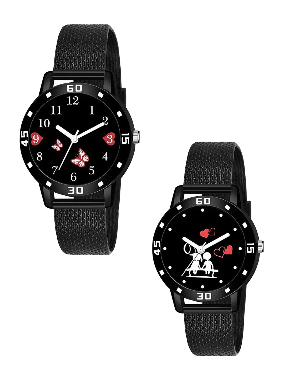 JUST LIKE Unisex  Pack 2 Bracelet Style Straps Analogue Watch 101 black white