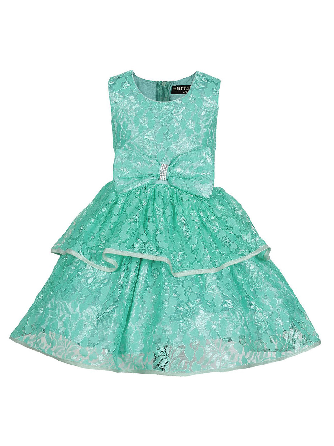 BAESD Girls Round Neck Lace Bow Detail Fit and Flare Dress