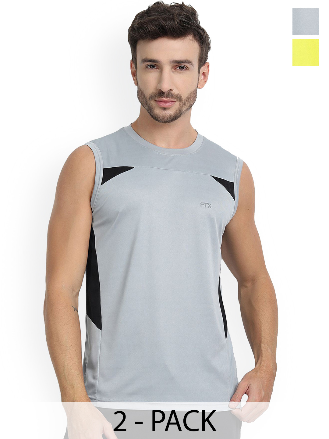 FTX Pack Of 2 Colourblocked Sleeveless Breathable Gym Vests 709-1_709-5-S