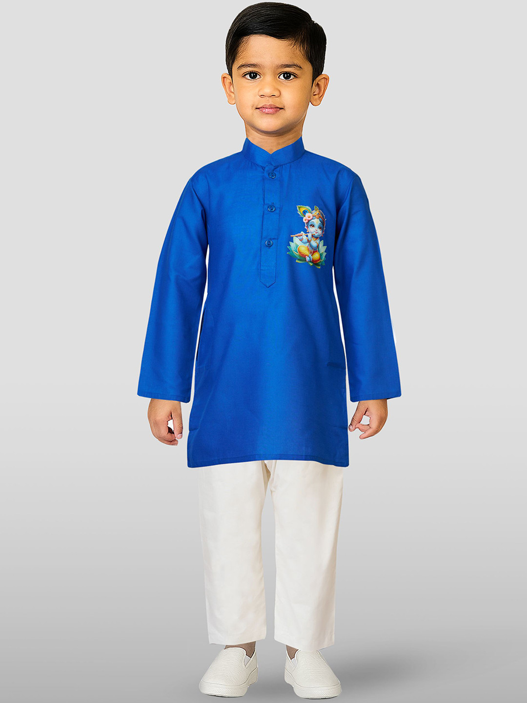 JBN Creation Boys Krishna Printed Mandarin Collar Janmashtami Special Kurta & Pyjama