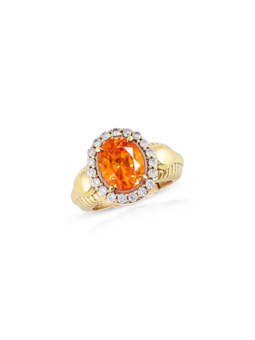 Barmunda gems Men Orange Gold-Plated Artificial Stones Brass Ethnic Finger Ring