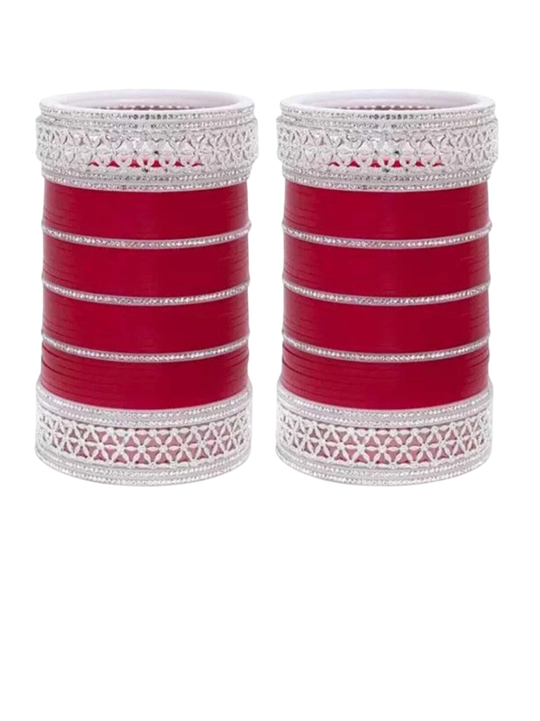 Chura king Set Of 2 Silver-Plated Stone-Studded Bangles