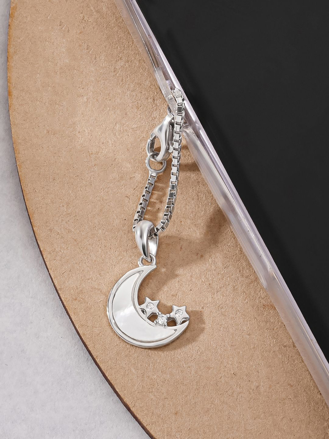 TOUCH925 925 Silver Star-Moon Cubic Zirconia-Studded Necklace Charms