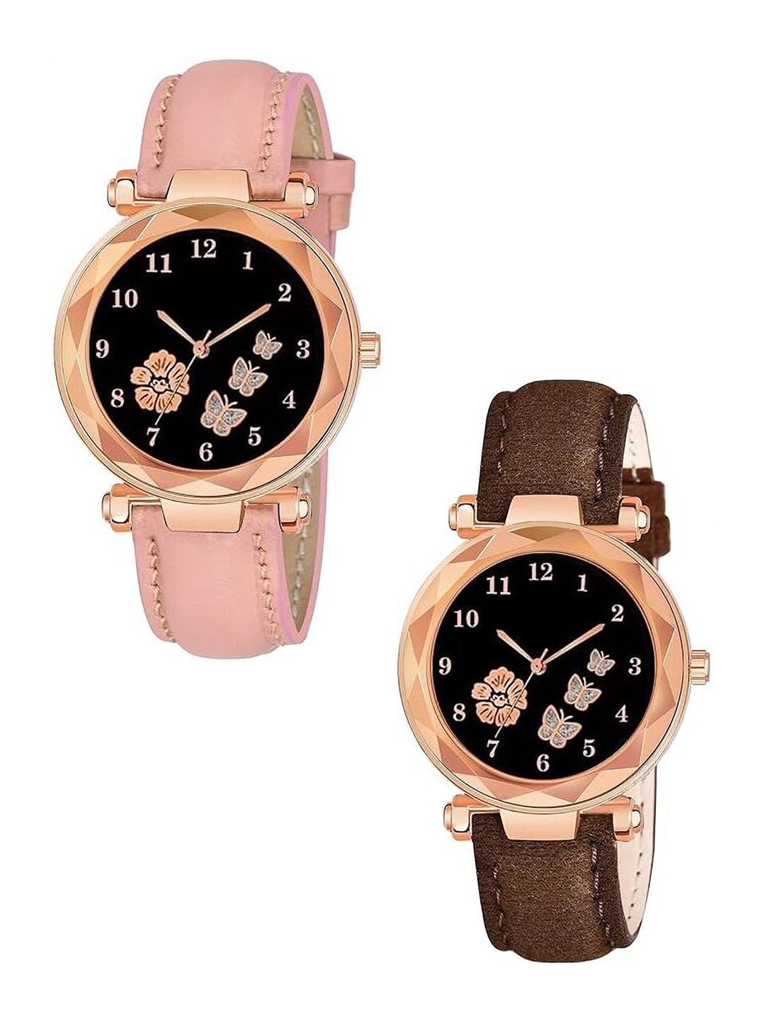JUST LIKE Women Pack of 2 Round Dial & Leather Textured Straps Analogue Watch cut bk