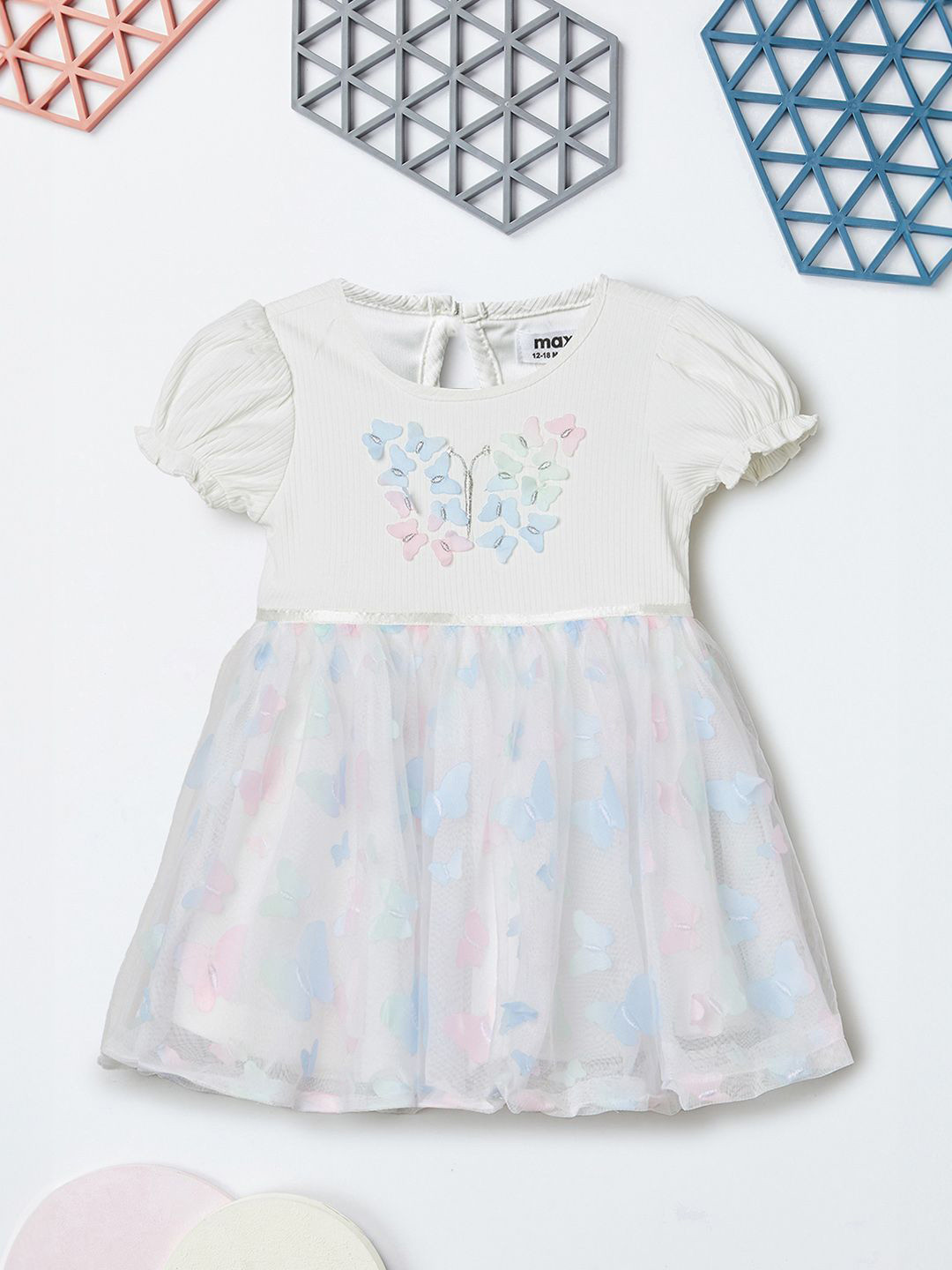 max Girls Embroidered Puff Sleeve Tulle Fit & Flare Dress