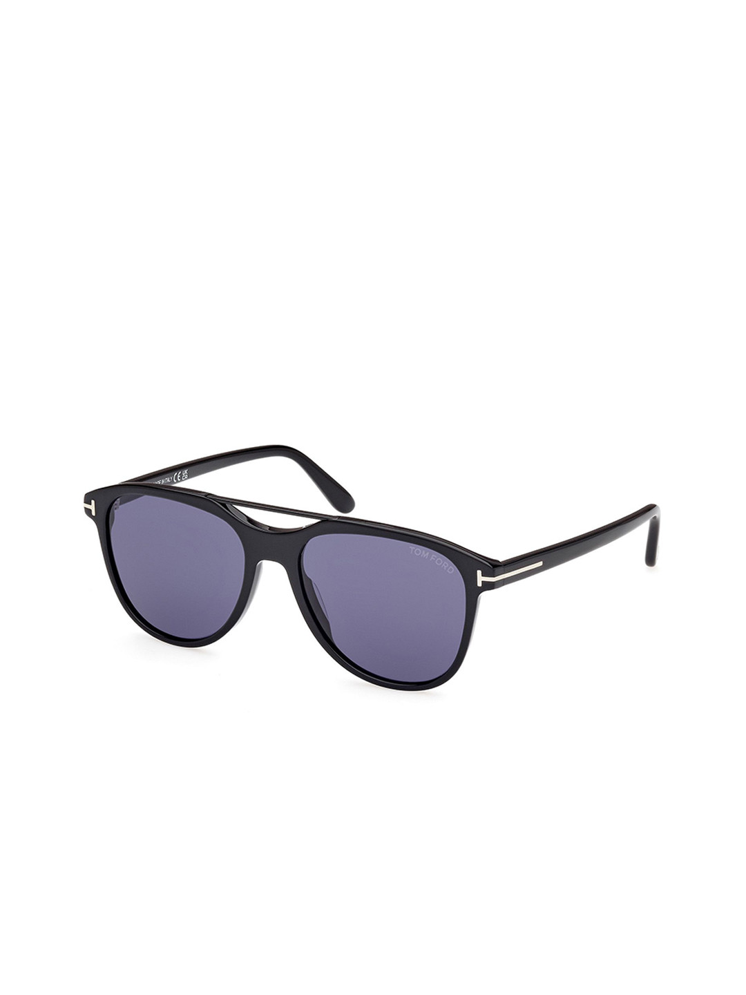 Tom Ford Men Blue Lens & Black Aviator Sunglasses with