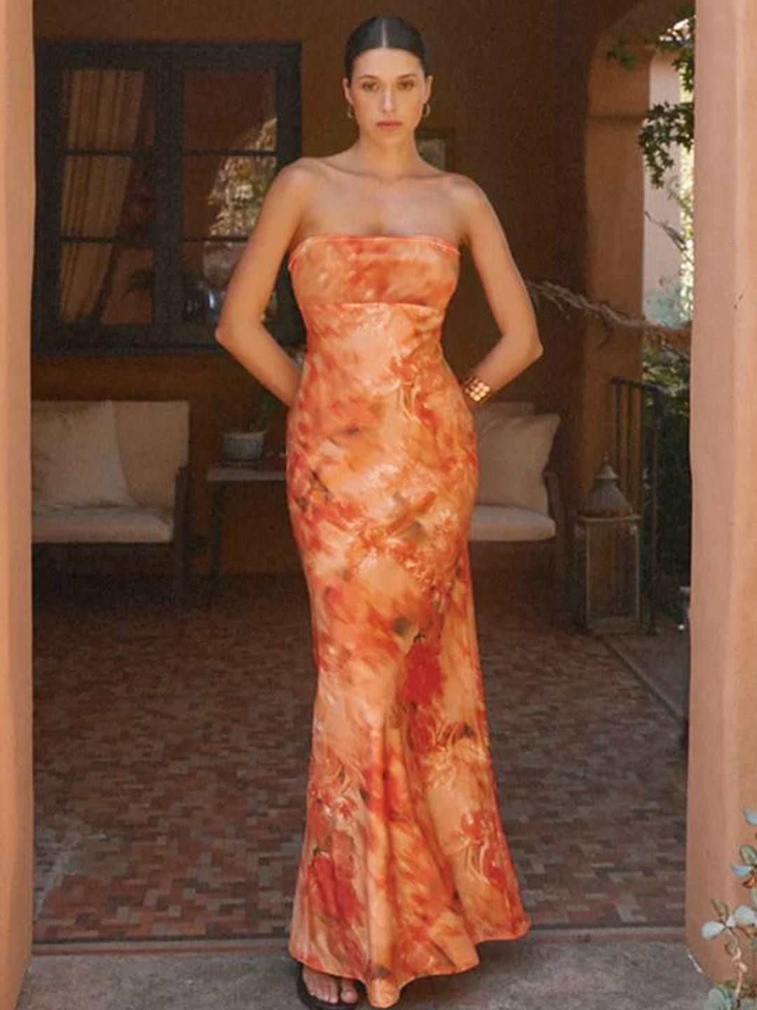 MIAKEE Women Floral Printed Strapless Dress