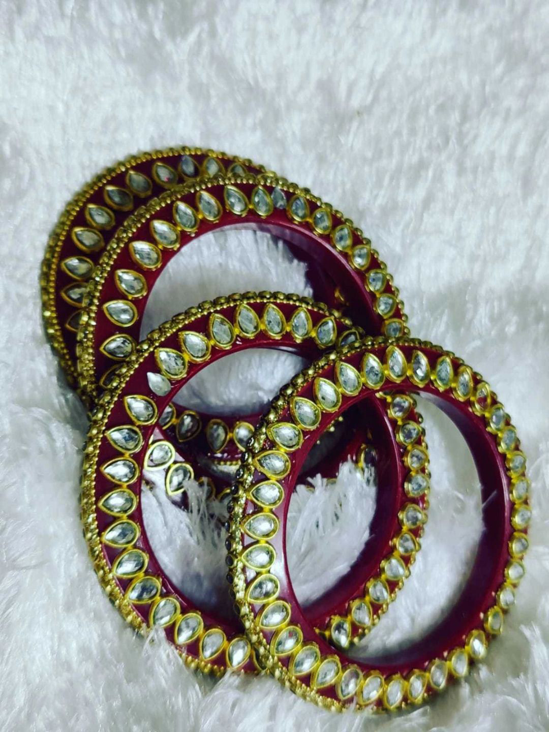 JSRS CREATIONS Set Of 4 Gold-Plated Kundan-Studded Bangles