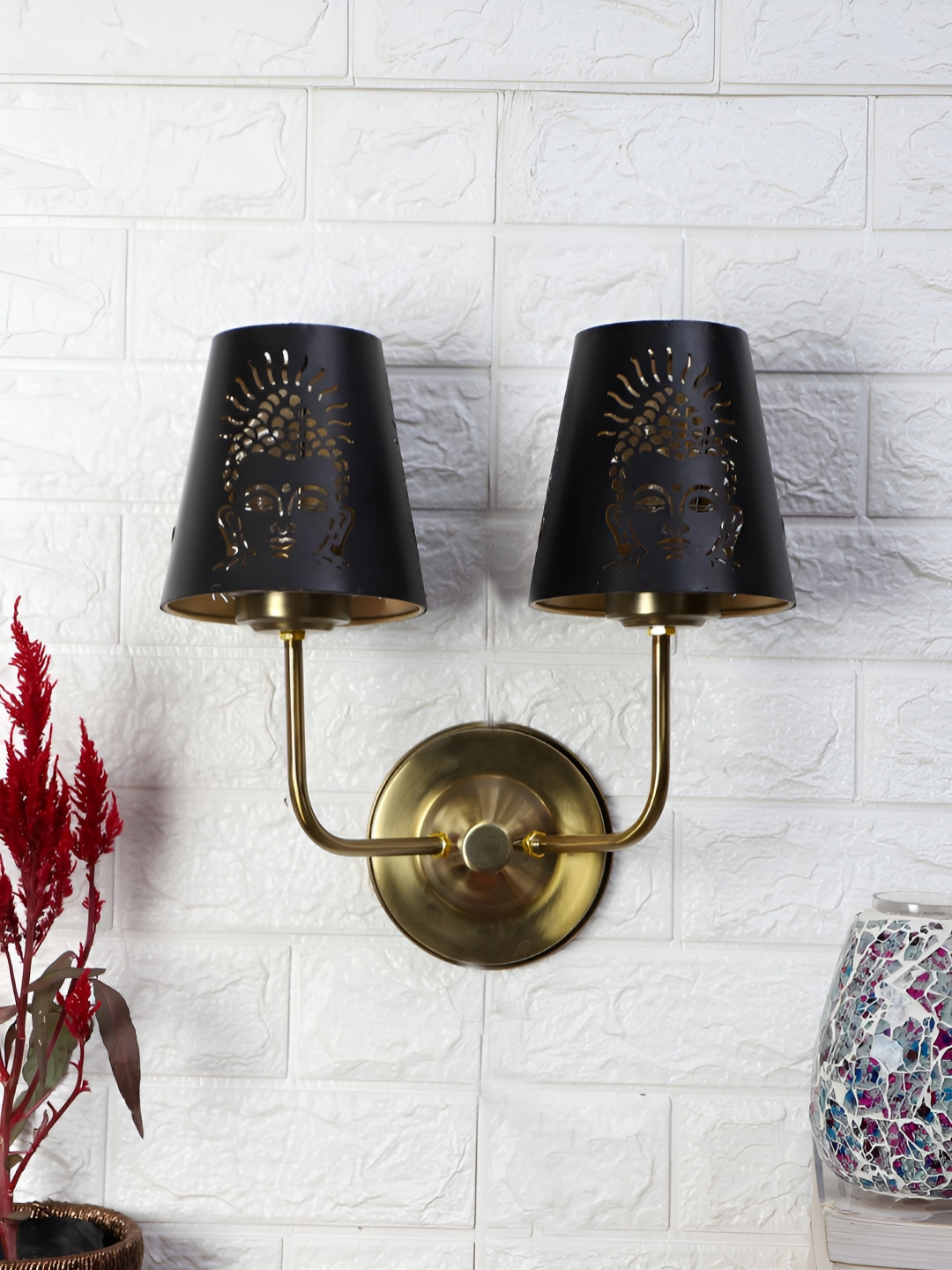 Devansh Gunmetal-Toned & Gold-Toned Textured Frustum Shaped Wall Lamp