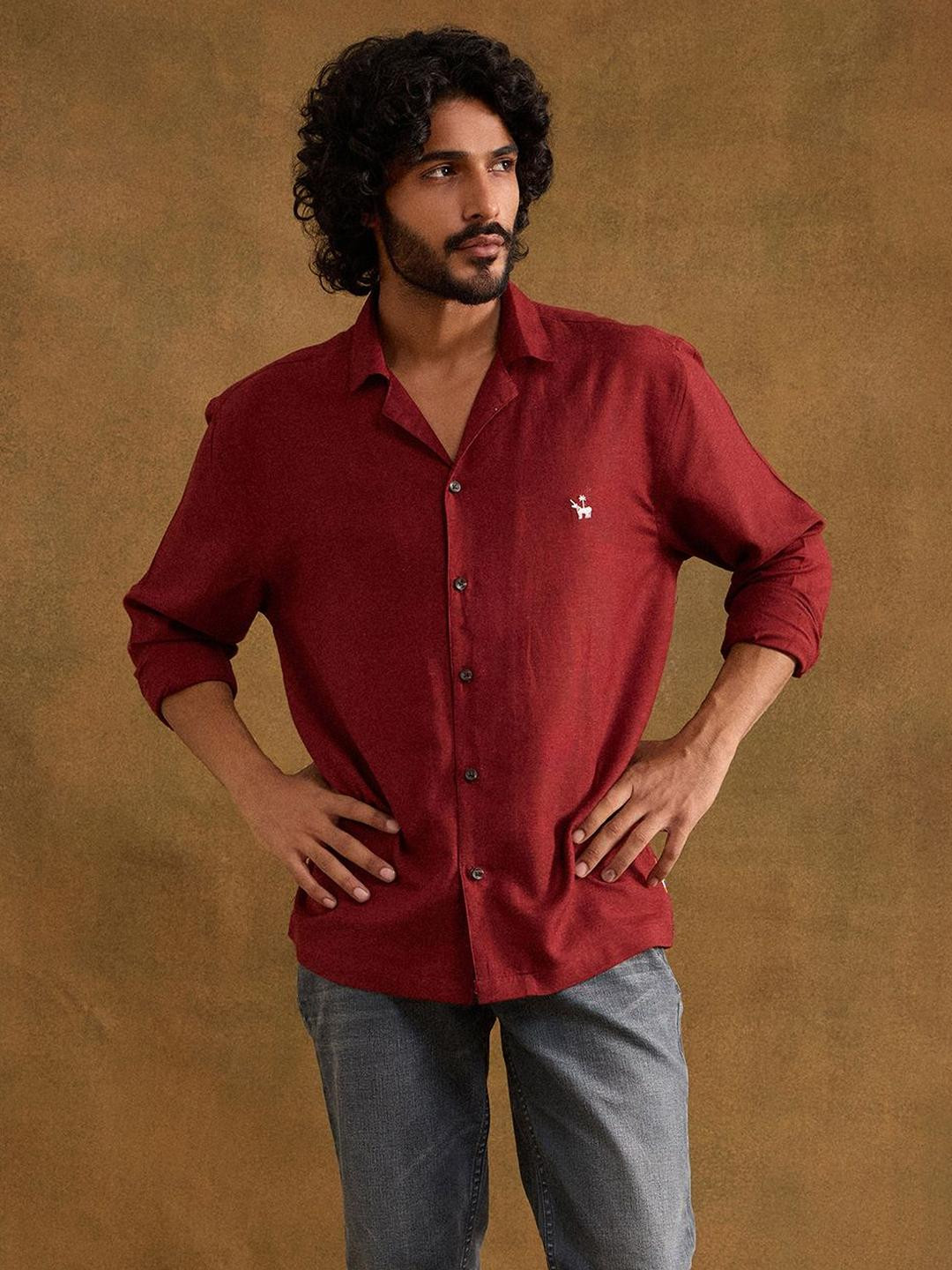 neopalms Men Comfort Relaxed Fit Solid Cuban Collar Casual Shirt