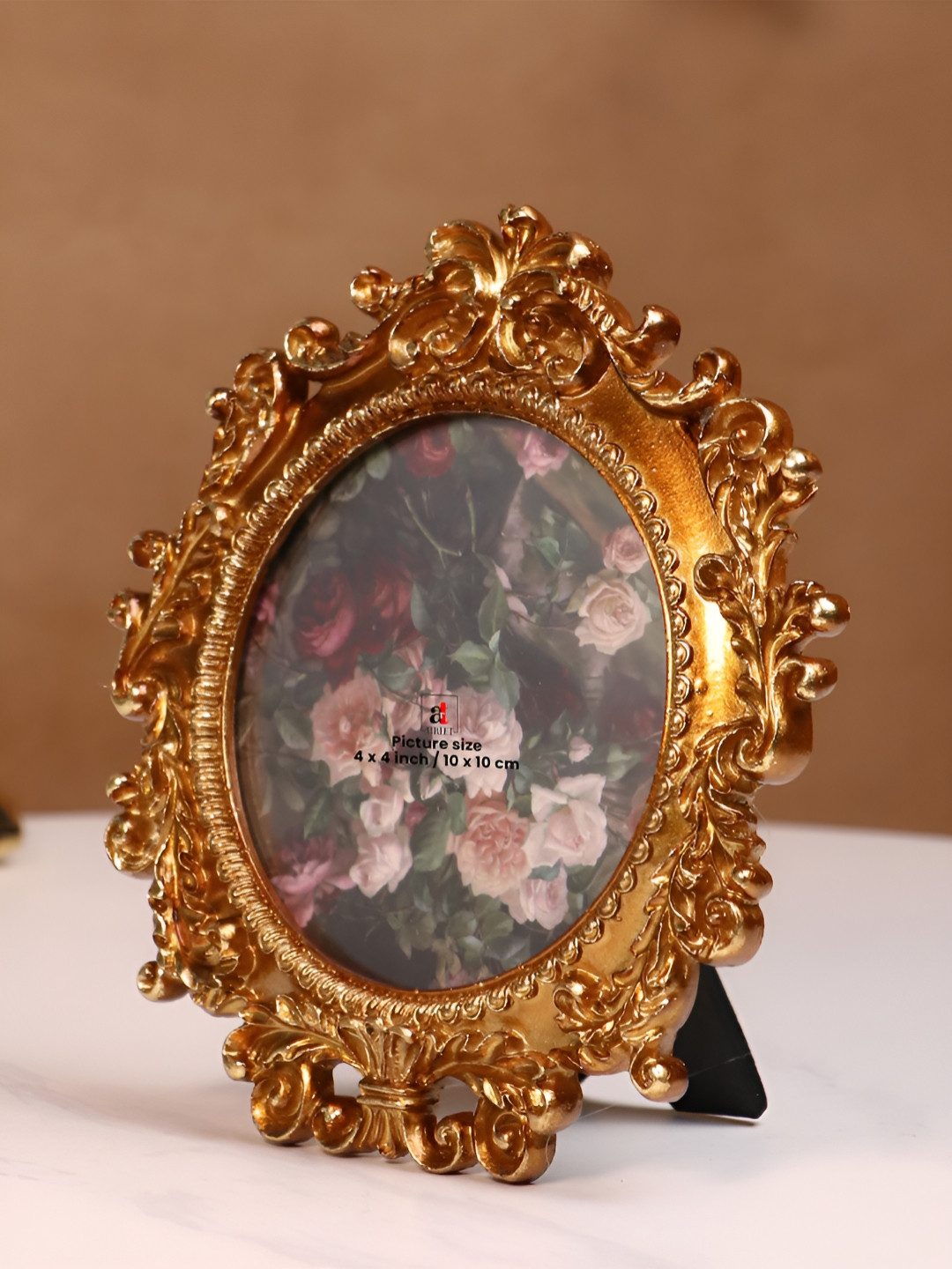 Art Street Golden Brown Round Vintage European Style Resin Photo Frame 4x4 Inch