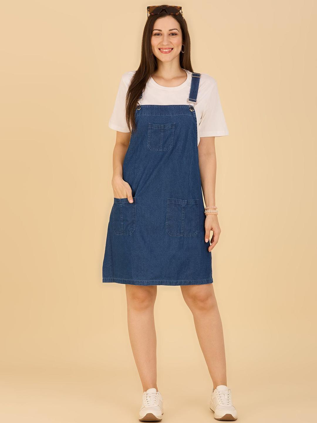 CEFALU Denim Dungaree Pinafore Dress