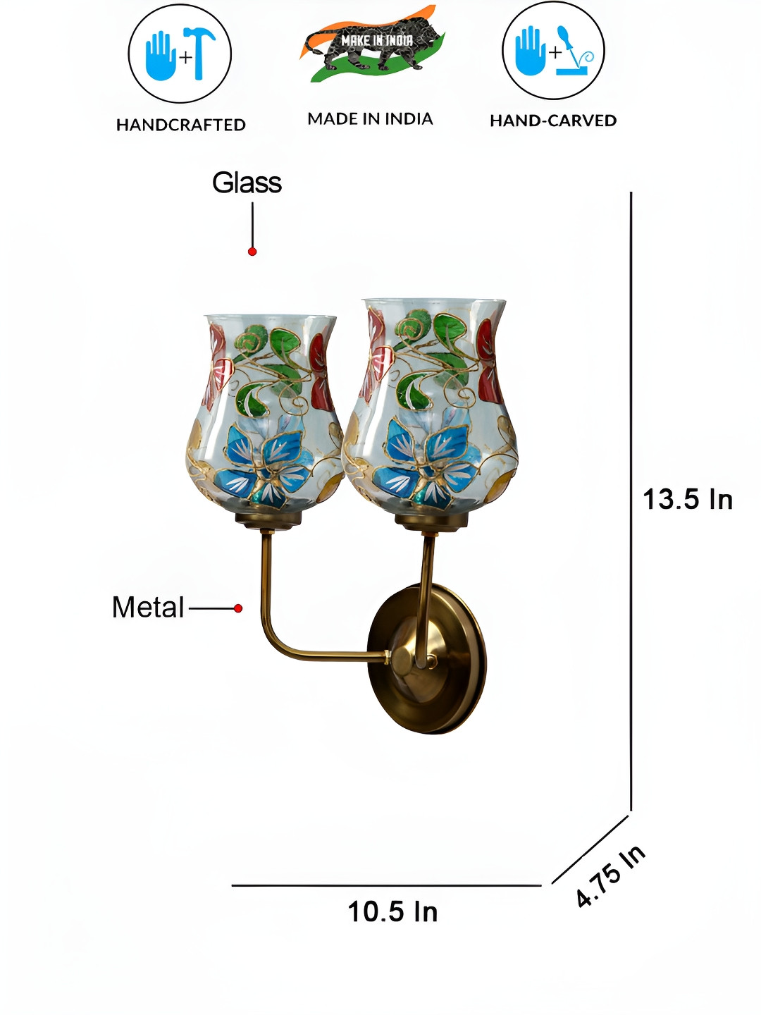 Devansh Dual Blue & Red Textured Mosaic Glass Bell Shaped Wall Mounted Lamp