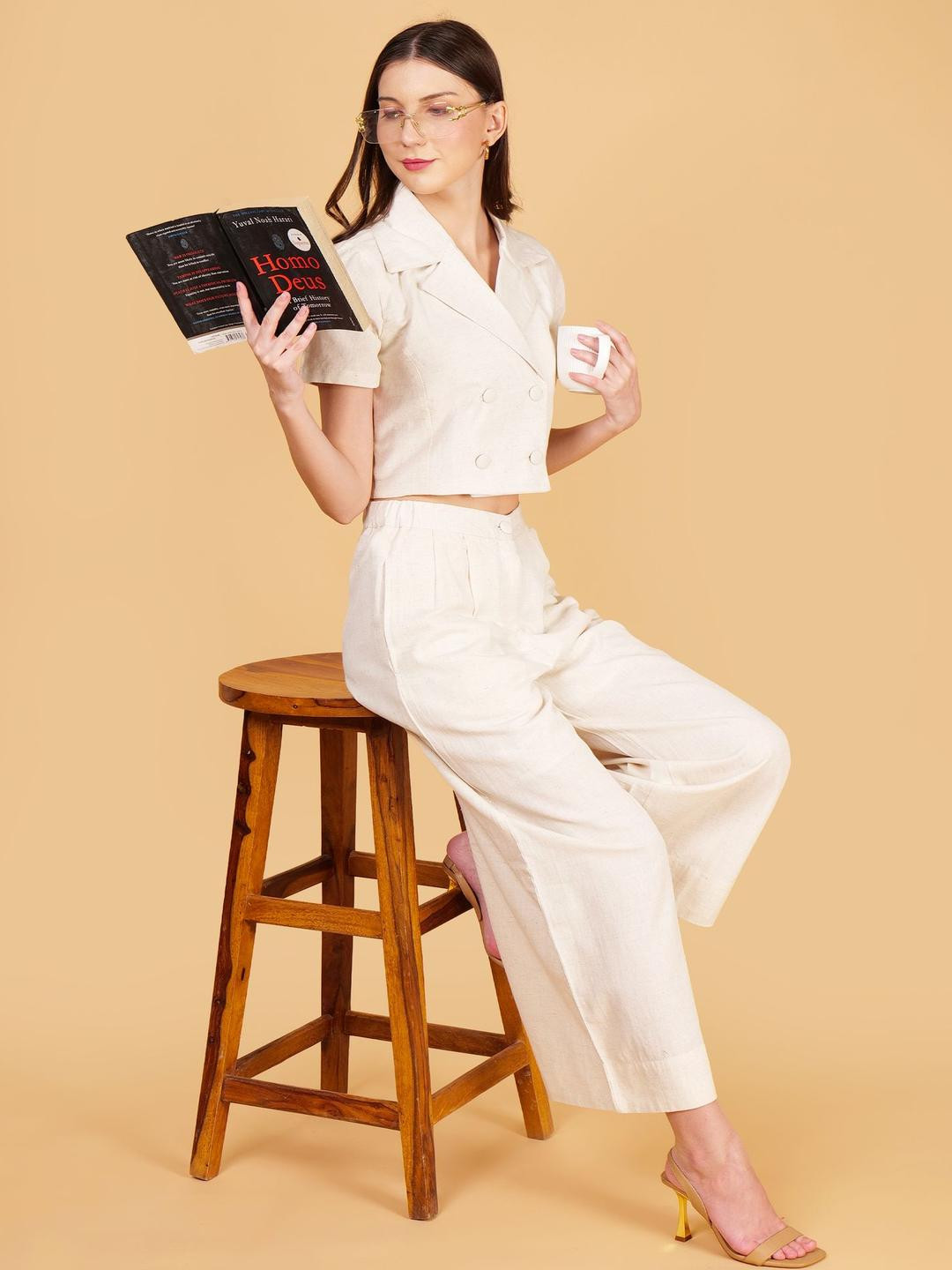 COORDSHUB Pure Cotton Polo Collared Half Sleeve Coat With Trouser Co-Ords