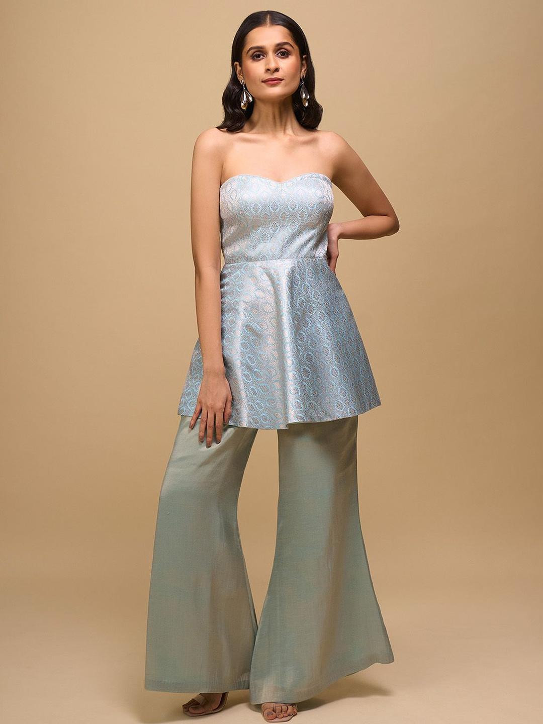 Samyukta Singhania Embroidered Off Shoulder Top With Trousers Co-Ords