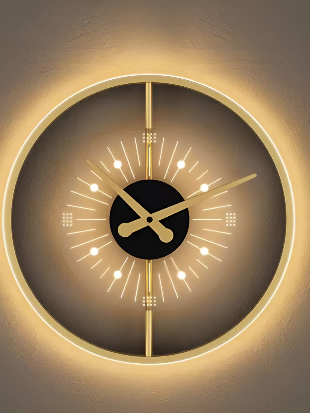 Bebo Creations Gold-Toned & Black Round Shaped Analogue Minimalist Wall Clock