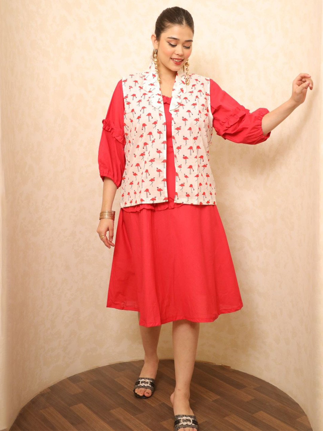 Swadeshi Shringaar Red And White Swan Dress With Jacket