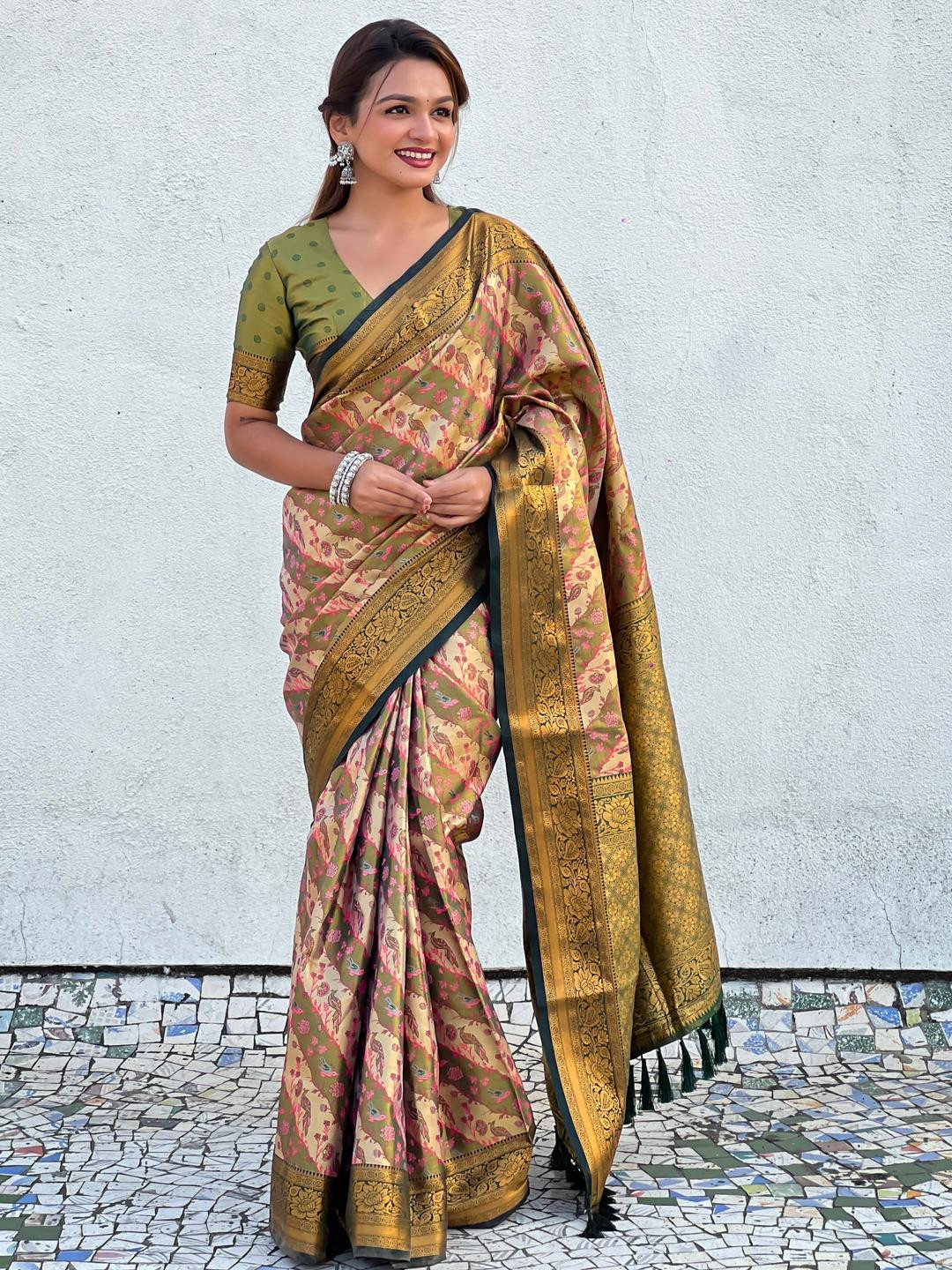 ELITE WEAVES Woven Design Zari Dharmavaram Saree