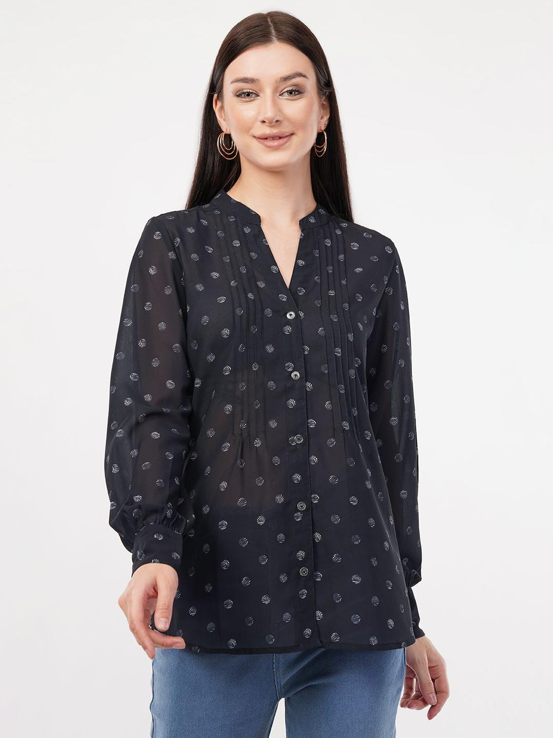 FLY STITCH Women Semi Sheer Printed Georgette Casual Shirt