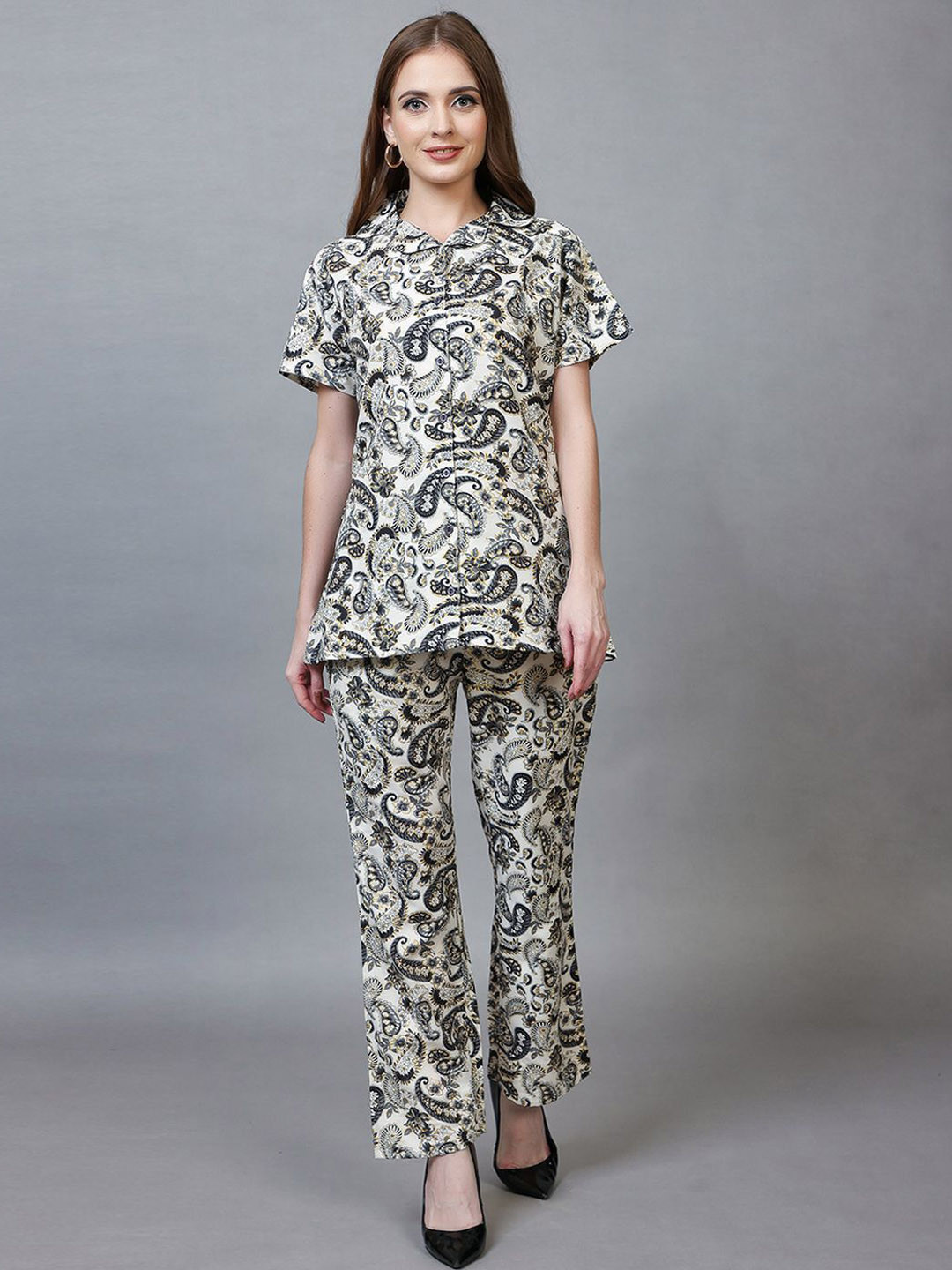 CLINT Printed Mandarin Collar Shirt With Trousers Co-Ords