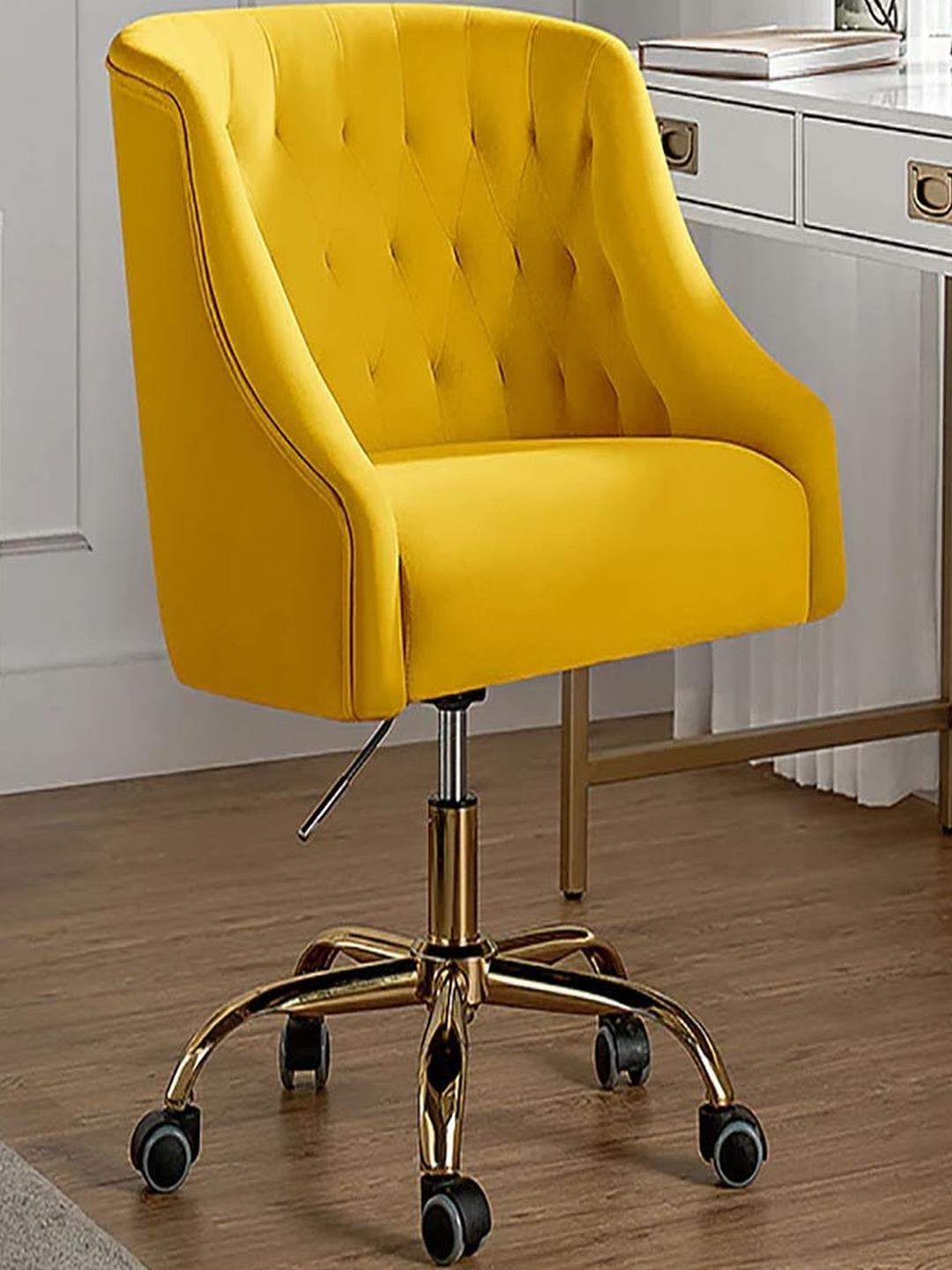 Doe Buck Velvet Finish Yellow Adjustable Office Chair