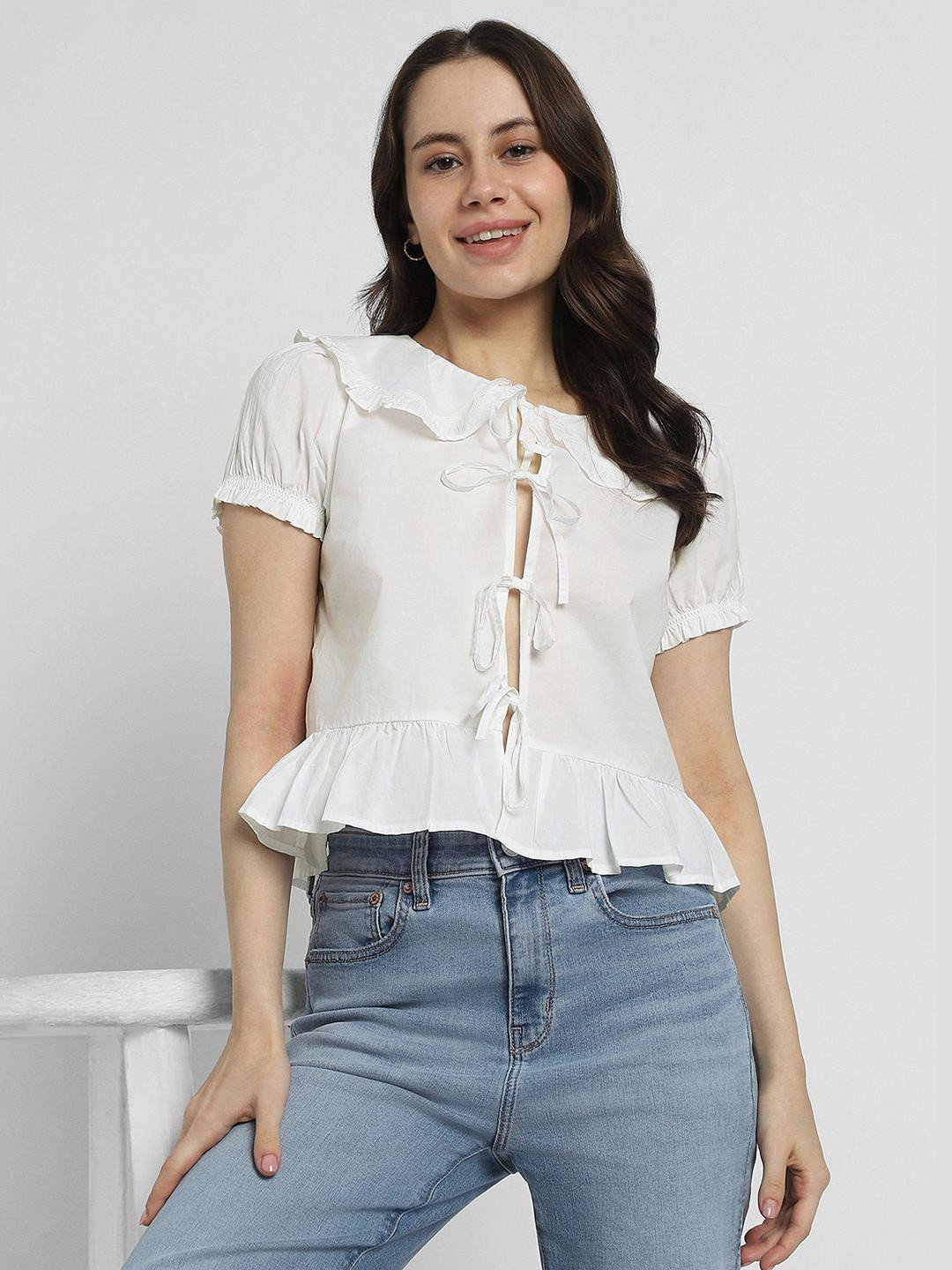 AMERICAN EAGLE OUTFITTERS Women Puff Sleeve Cotton Shirt Style Top