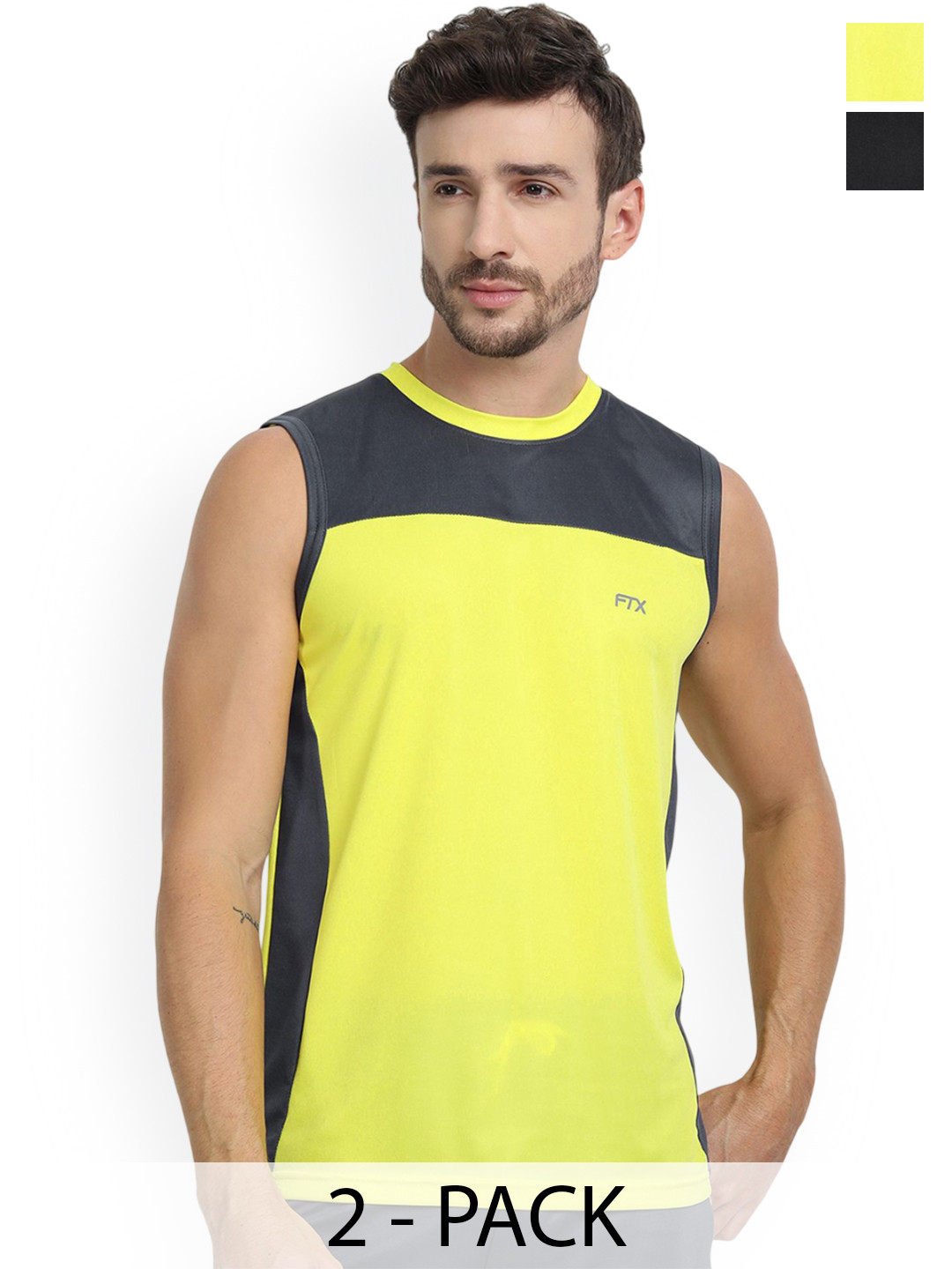FTX Pack Of 2 Colourblocked Sleeveless Breathable Gym Vests 709-4_709-5-S