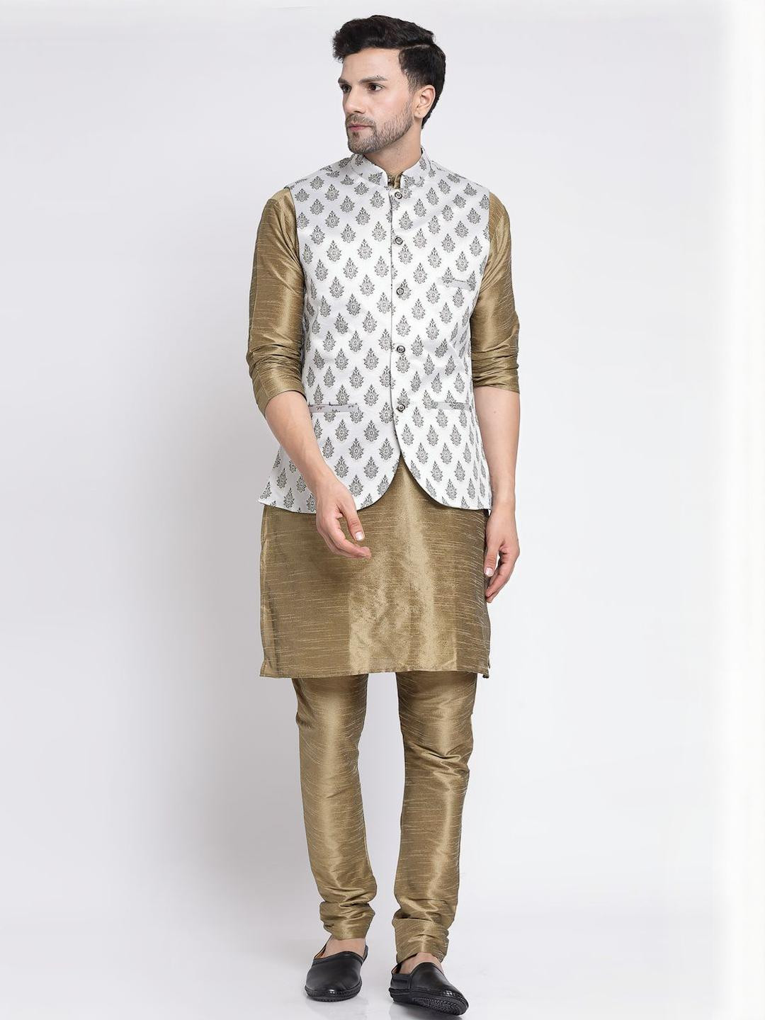 TS LIFESTYLE Men Regular Jacquard Kurta With Churidar With Nehru Jackets