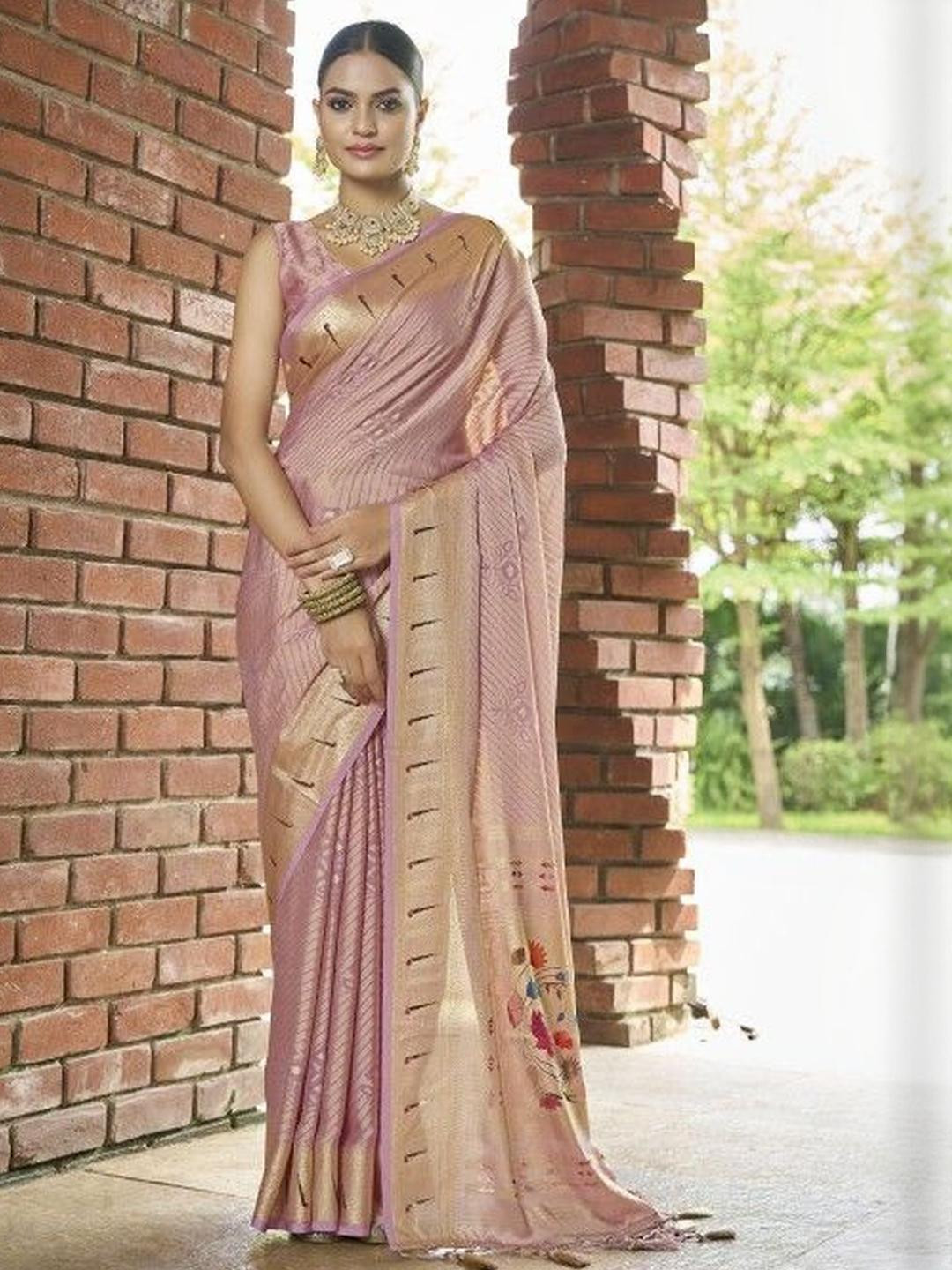 KARAGIRI Pink Brasso Festive Wear Saree With Blouse Piece
