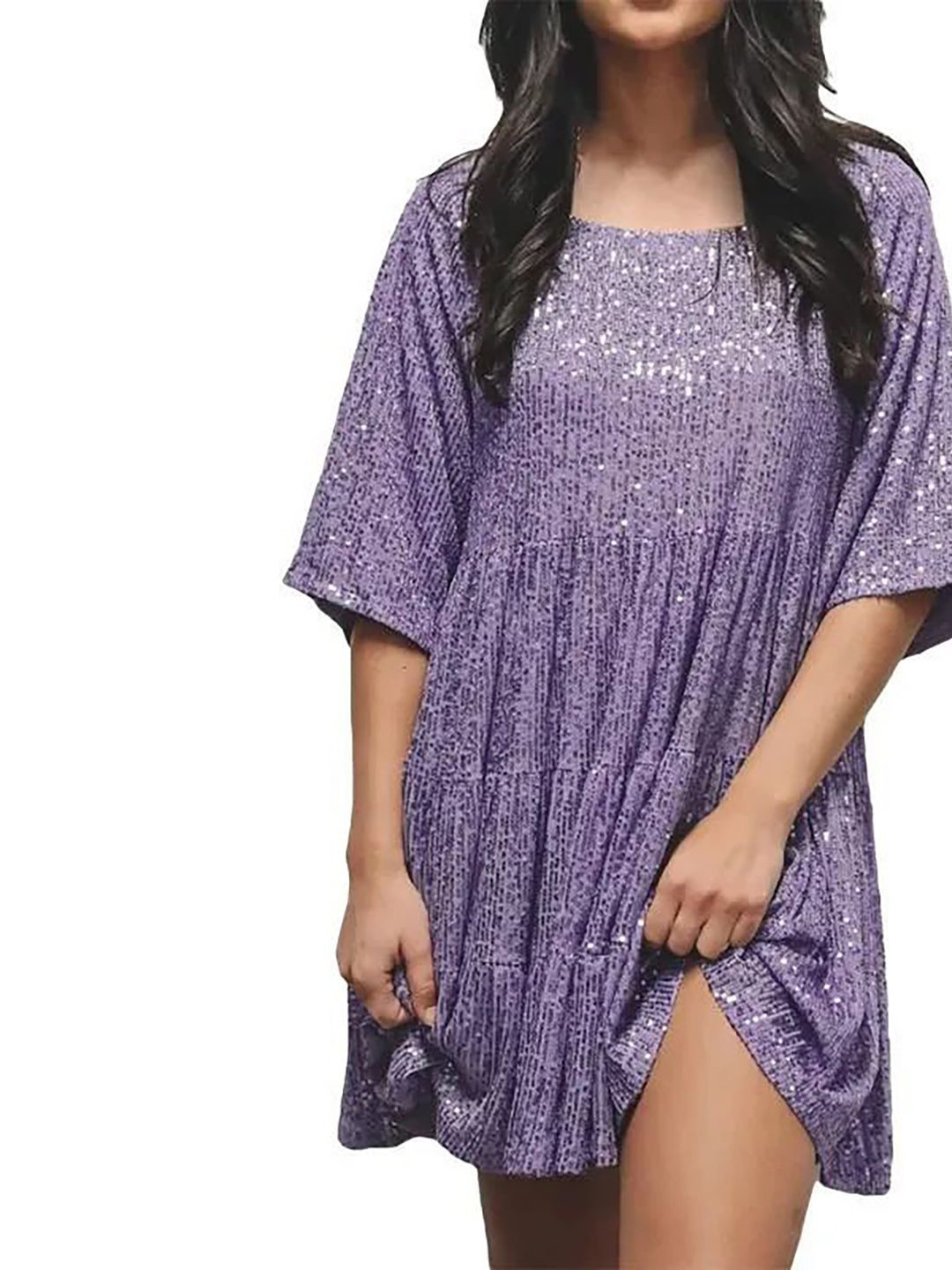 JC Mode Women Round Neck Embellished Sequined Shift Dress