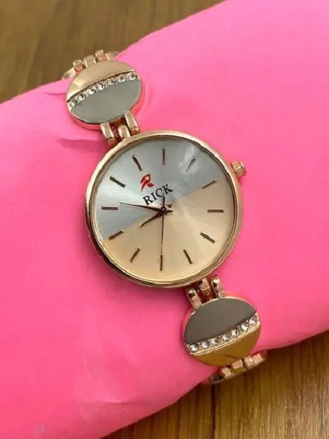 JUST LIKE Unisex Embellished Dial & Stainless Steel Watch 601 brown leathers black dial