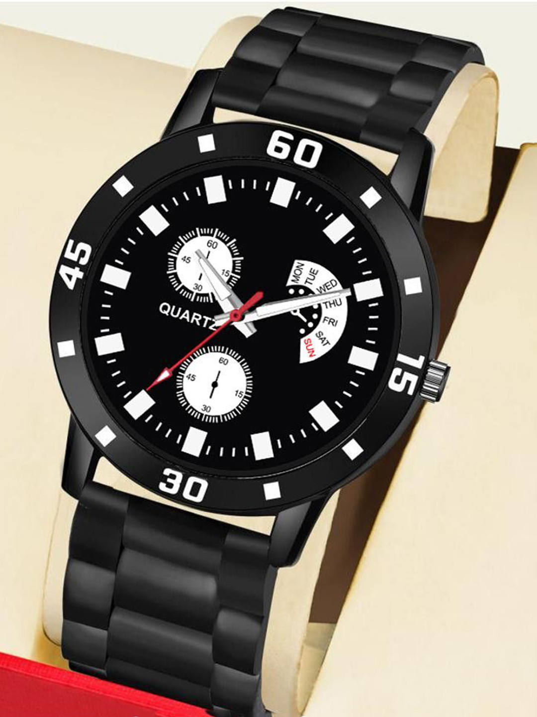 JUST LIKE Unisex Round Dial & Stainless Steel Straps Analogue Watch Black Chian Pendo