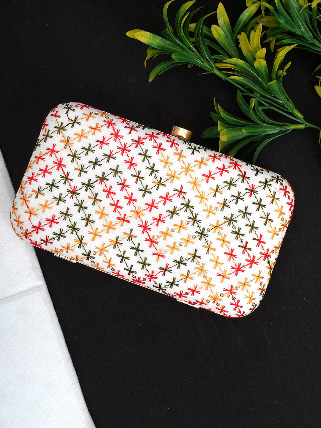 FOR THE BEAUTIFUL YOU Floral Embroidered Sequinned Box Clutch