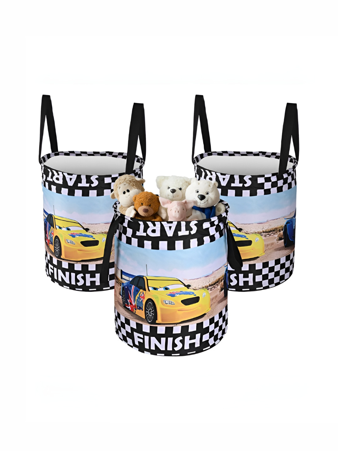 YK Yellow & Blue 3 Pieces Disney Cars Printed Foldable Organisers 45L