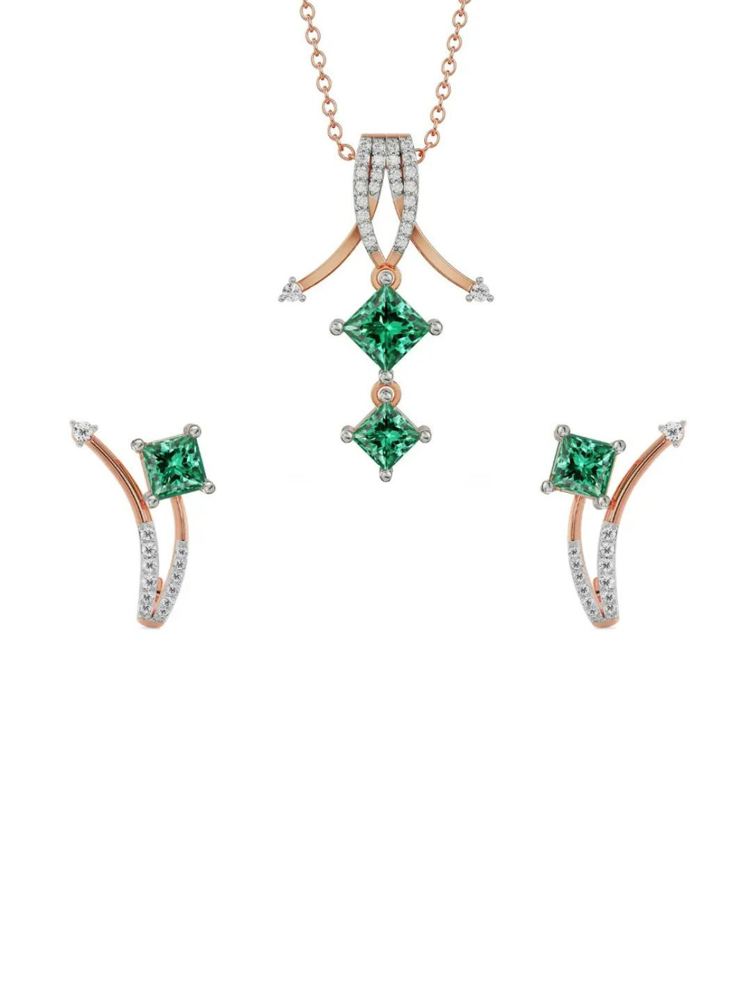Emori Emerald Delight Lab Diamond Set In 14KT Gold Matching Set
