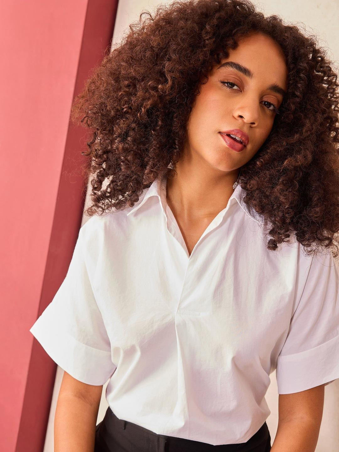 Outzidr Boxy Fit Mandarin Collar Opaque Shirt
