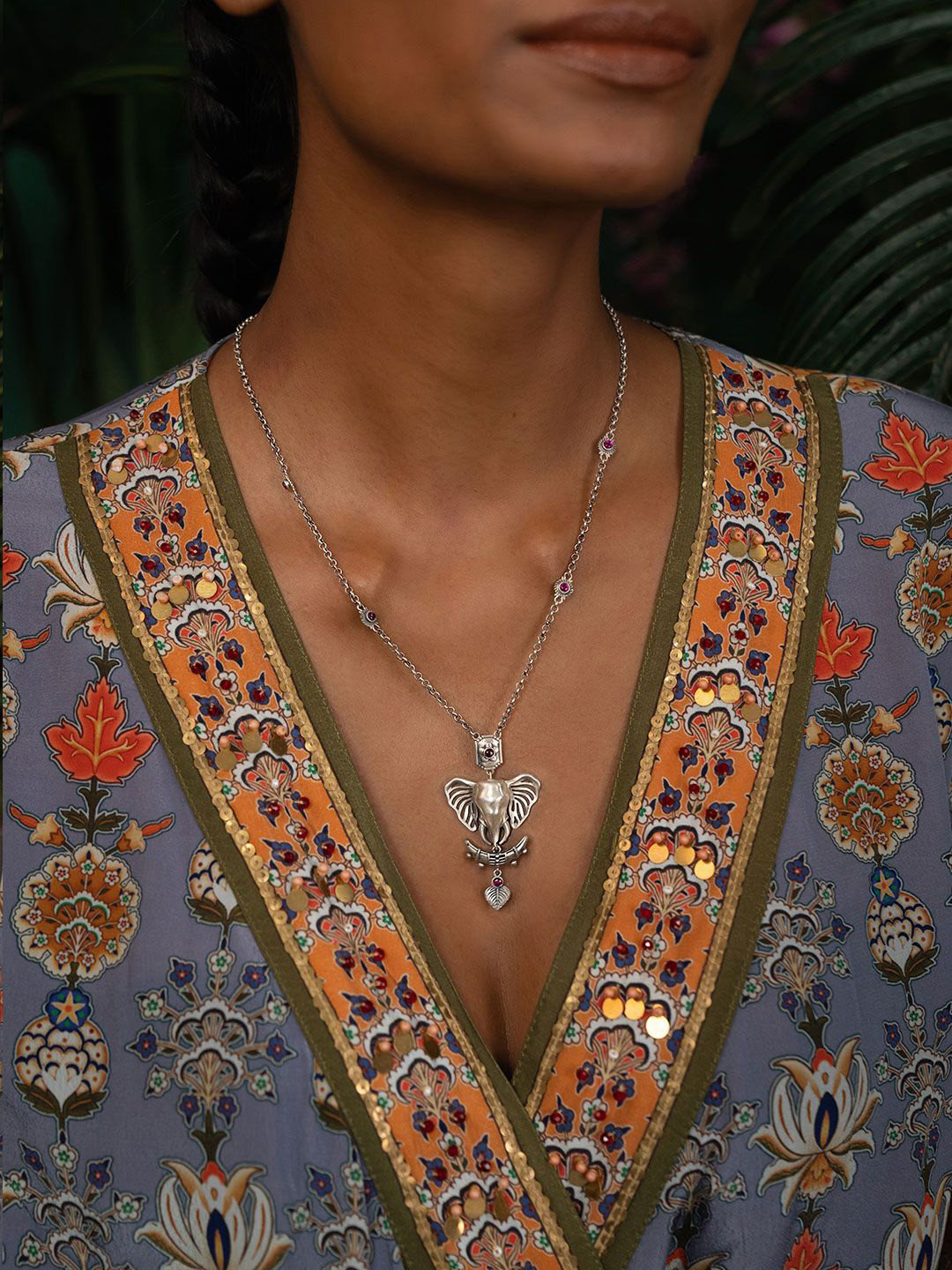 SHAYA The Saviour Elephant 925 Sterling Silver Artificial Stones Necklace