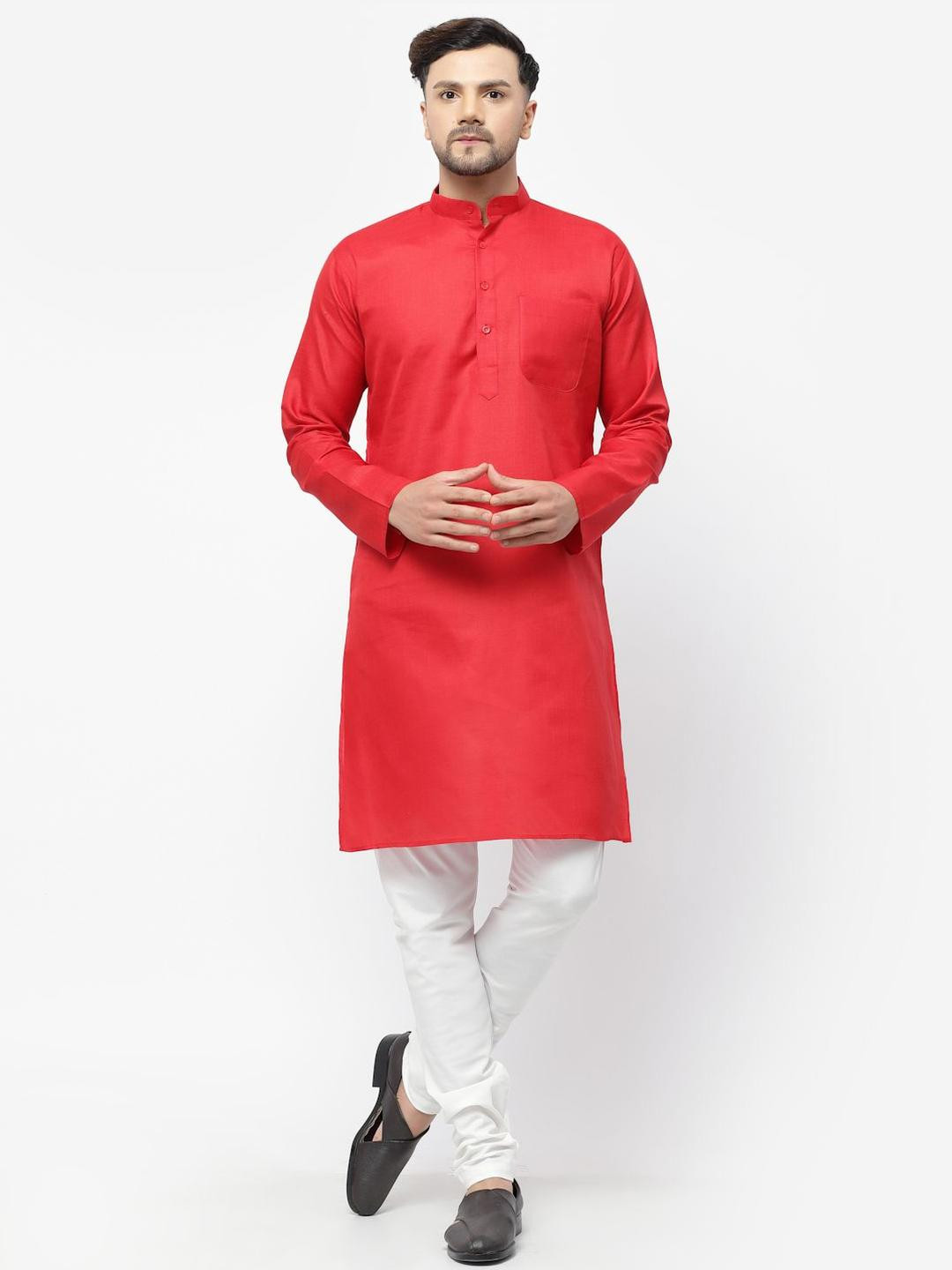 TS LIFESTYLE Cotton Thread Work Mandarin Collar Straight Kurta